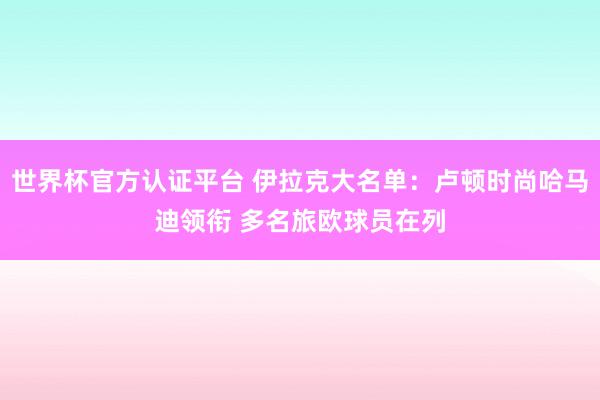 世界杯官方認證平臺 伊拉克大名單：盧頓時尚哈馬迪領(lǐng)銜 多名旅歐球員在列